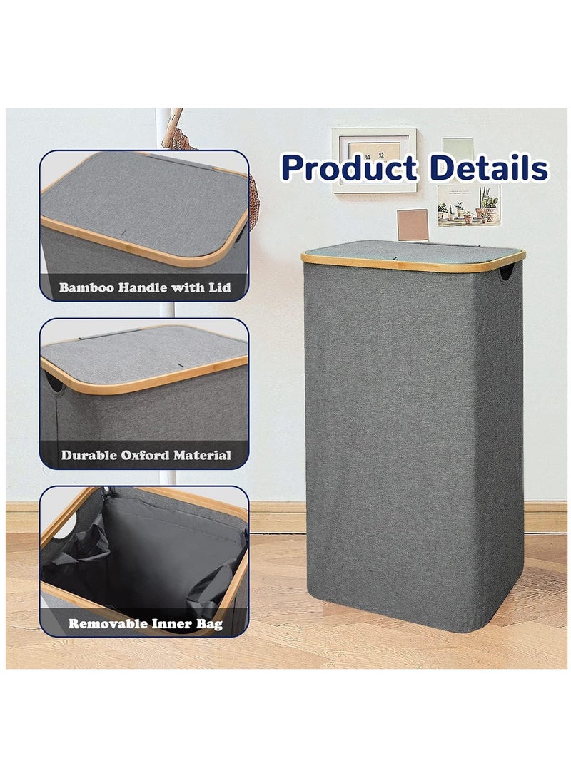 عربست سلة غسيل، سلة غسيل بغطاء وأكياس غسيل قابلة للإزالة، صندوق غسيل للحمام، غرفة النوم (رمادي) - Image 3