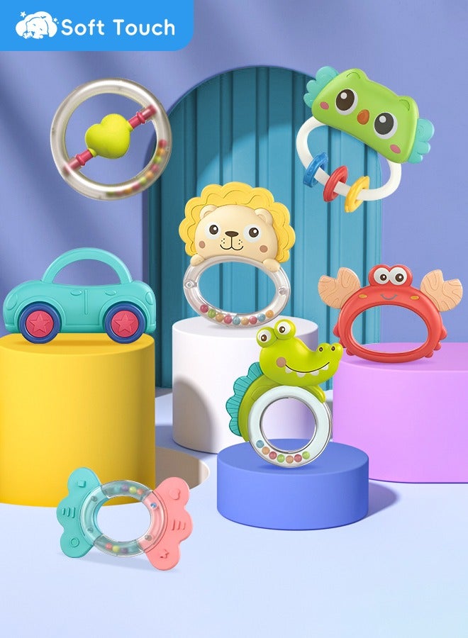 Soft Touch 7 Pcs Baby Rattle Toys Set with Gift Box Newborn Toys Baby Chew Toys Baby Teething Toys Toddler Music Learning Toys for 0-12 Months Newborn Baby  - Image 2
