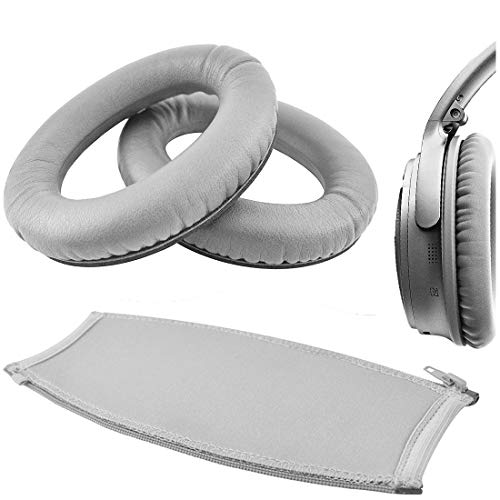 Geekria مجموعة وسادة الأذن ووسادة عصابة الرأس البديلة من Geekria لسماعات Bose QuietComfort QC35, QC25, QC2, QC15 (رمادي فضي) - Image 1