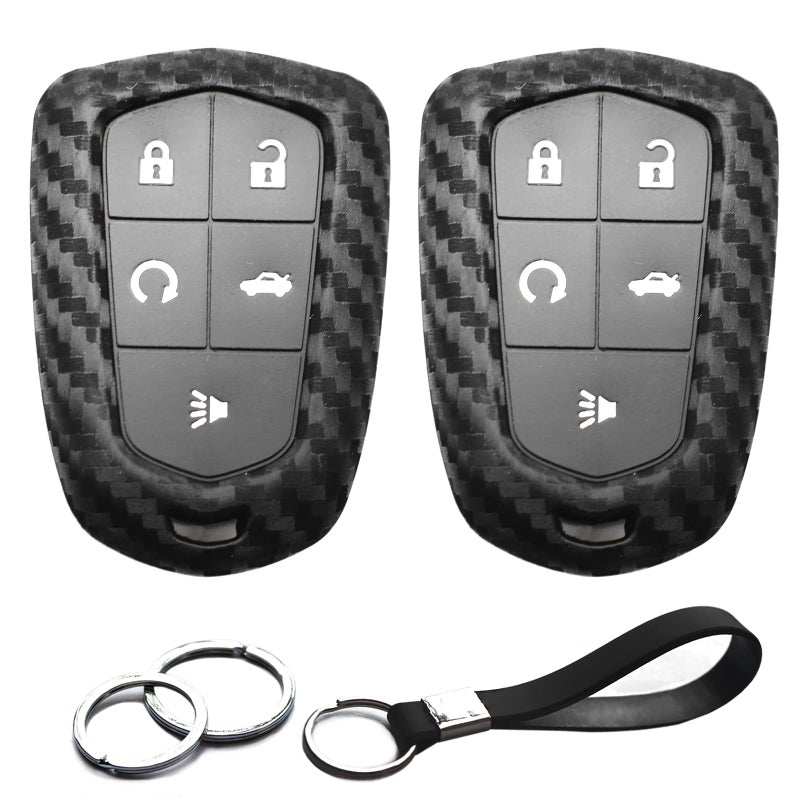 INFIPAR INFIPAR 2pcs Compatible with Cadillac Key Fob Cover Case Key Chain fit for Cadillac Escalade XT5 SRX CTS XT4 XT6 XTS ATS CT4 CT6 Escalade ESV Accessories Shell Holder Carbon Fiber Black - Image 1