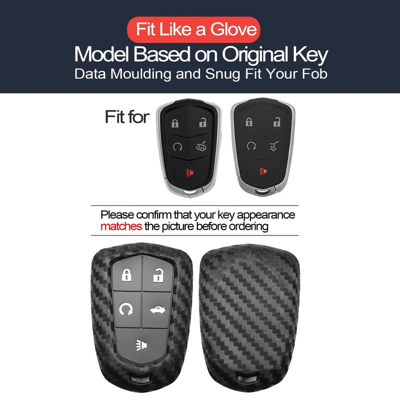 INFIPAR INFIPAR 2pcs Compatible with Cadillac Key Fob Cover Case Key Chain fit for Cadillac Escalade XT5 SRX CTS XT4 XT6 XTS ATS CT4 CT6 Escalade ESV Accessories Shell Holder Carbon Fiber Black - Image 2