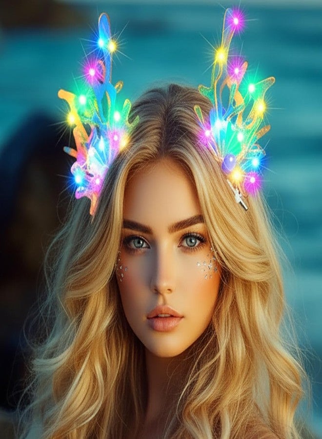 جييرتس إكسسوارات شعر حورية البحر المضيئة من جي إيرتس، مشابك شعر على شكل صدفة مضيئة للنساء - Image 2
