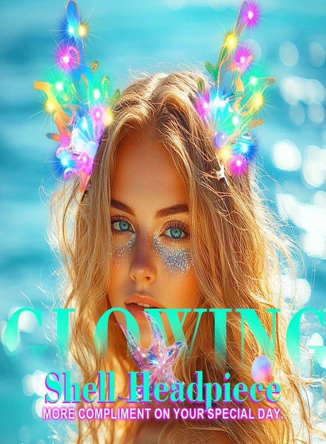 جييرتس إكسسوارات شعر حورية البحر المضيئة من جي إيرتس، مشابك شعر على شكل صدفة مضيئة للنساء - Image 4
