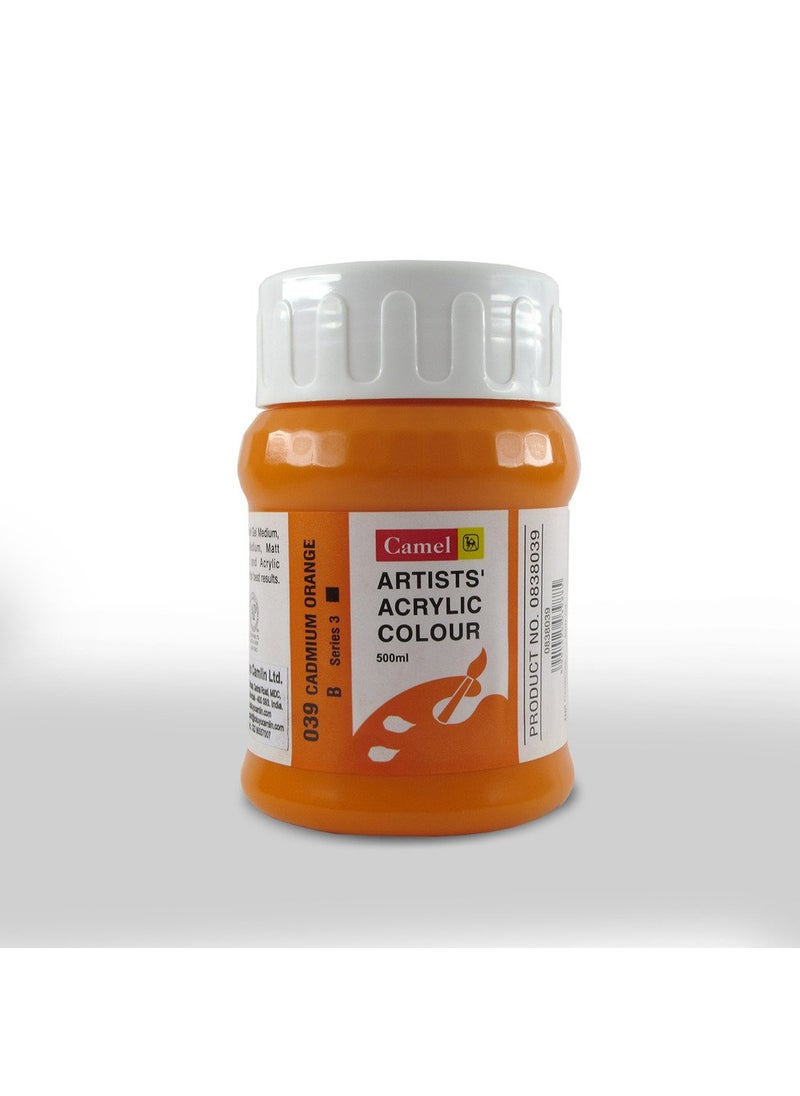camel Camlin Kokuyo Artist Acrylic Colour 500 ml Series 3 Cadmium Orange Hue 