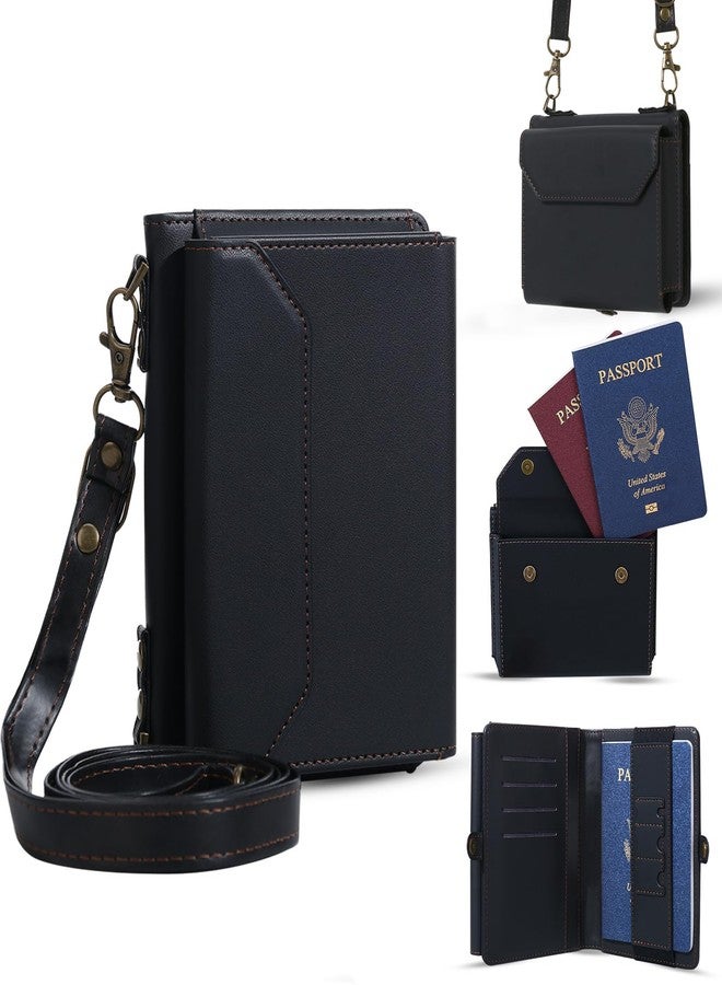 ASAPDOS RFID Blocking Family Passport Holder Wallet,Hold 2-3 Passports for Travel with Credit Card Slots & Wrist Strap, Black - Image 1