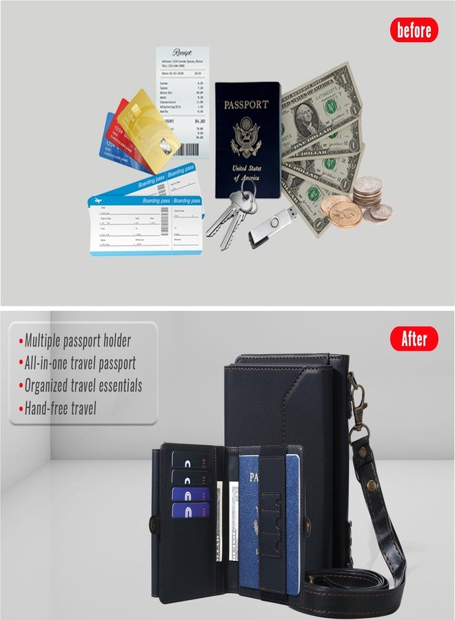 ASAPDOS RFID Blocking Family Passport Holder Wallet,Hold 2-3 Passports for Travel with Credit Card Slots & Wrist Strap, Black - Image 5