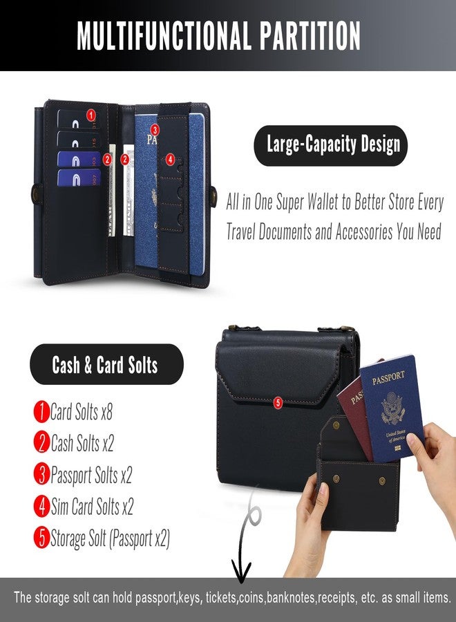 ASAPDOS RFID Blocking Family Passport Holder Wallet,Hold 2-3 Passports for Travel with Credit Card Slots & Wrist Strap, Black - Image 2