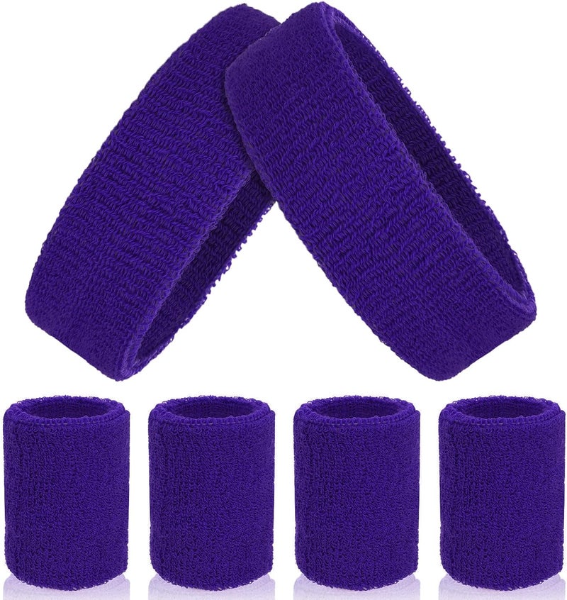 Aster 6pcs Headband Wristband Set, Including 2pcs Sports Headband and 4pcs Wristband Sports Band Colorful Striped Sweatband for Men and Women Basketball Soccer Yoga Badminton Tennis Volleyball Golf - Image 1