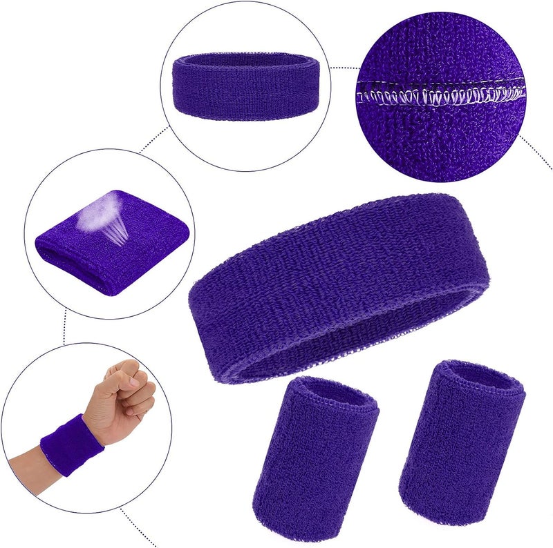 Aster 6pcs Headband Wristband Set, Including 2pcs Sports Headband and 4pcs Wristband Sports Band Colorful Striped Sweatband for Men and Women Basketball Soccer Yoga Badminton Tennis Volleyball Golf - Image 3