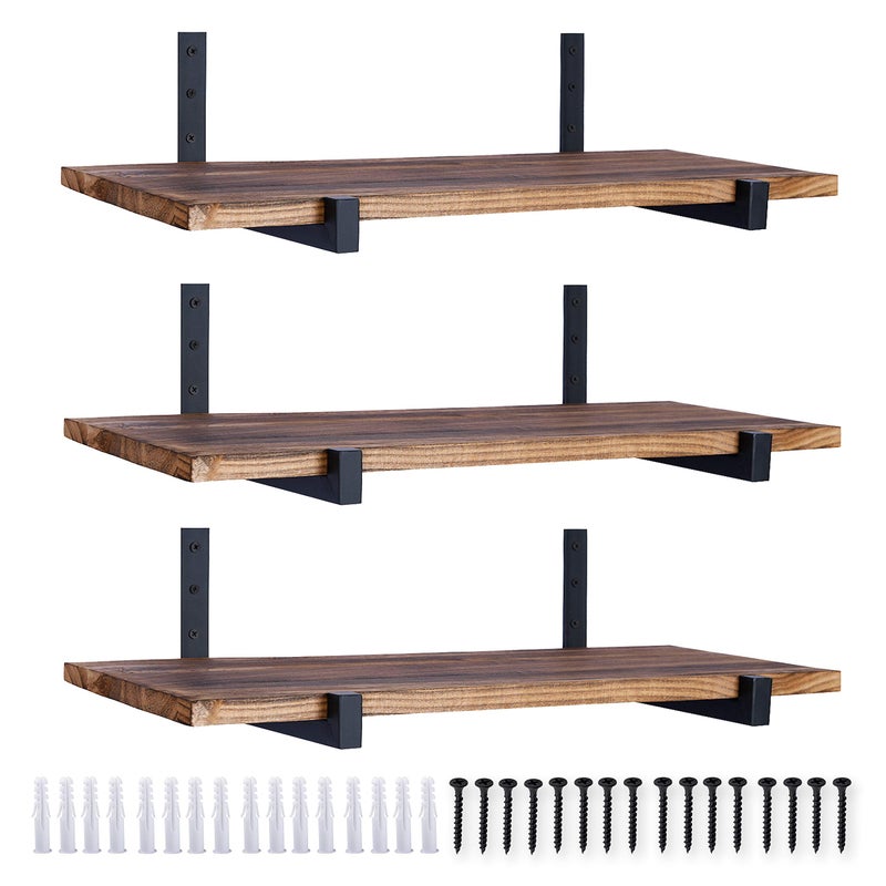 OVOV 6 Pack Heavy Duty Shelf Brackets Wall Mounted Industrial Farmhouse Floating Shelf Brackets with Lip Black 10