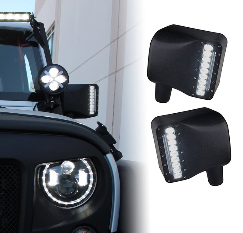 Xprite مرآة جانبية LED عدسة مدخنة من Xprite مع أضواء بقعة بيضاء وأضواء إشارة انعطاف كهرمانية متوافقة مع جيب رانجلر JK JKU من 2007-2018 - Image 4