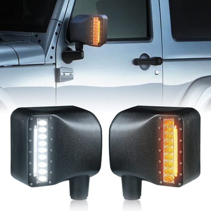 Xprite مرآة جانبية LED عدسة مدخنة من Xprite مع أضواء بقعة بيضاء وأضواء إشارة انعطاف كهرمانية متوافقة مع جيب رانجلر JK JKU من 2007-2018 - Image 2