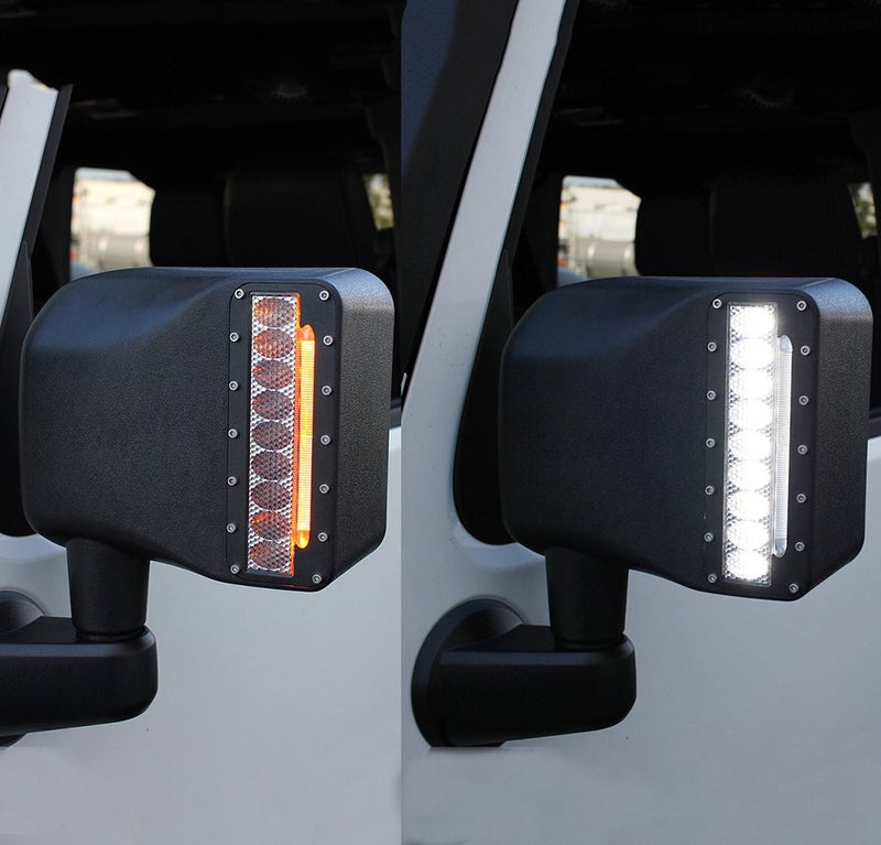 Xprite مرآة جانبية LED عدسة مدخنة من Xprite مع أضواء بقعة بيضاء وأضواء إشارة انعطاف كهرمانية متوافقة مع جيب رانجلر JK JKU من 2007-2018 - Image 3