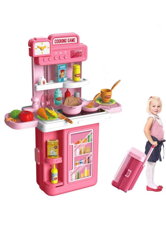 Generic 4 in 1 Cutlery Trolley Case Realistic Kitchen Role Playing Cooking Toys Kitchen Set For Kids  - Image 1