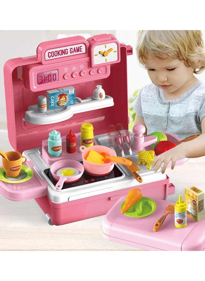 Generic 4 in 1 Cutlery Trolley Case Realistic Kitchen Role Playing Cooking Toys Kitchen Set For Kids  - Image 4
