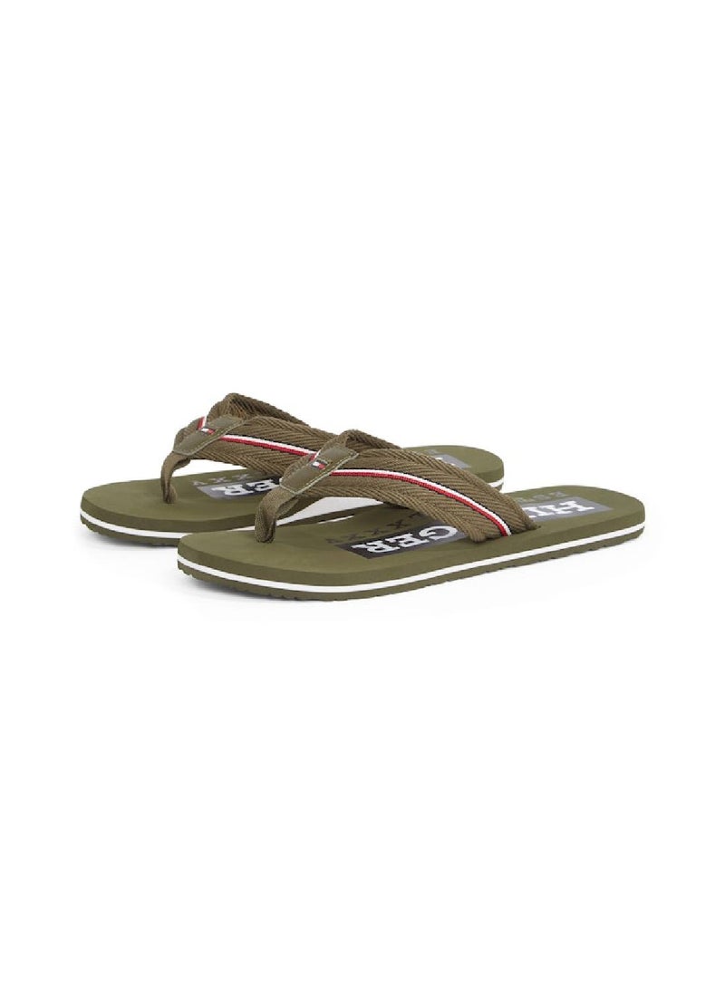 TOMMY HILFIGER - Men's Signature Tape Webbing Flip-Flops - Polyester, Green - Image 1