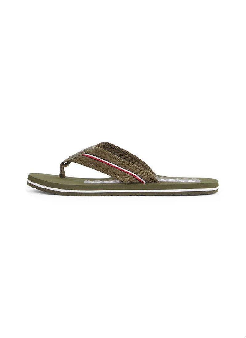 TOMMY HILFIGER - Men's Signature Tape Webbing Flip-Flops - Polyester, Green - Image 1