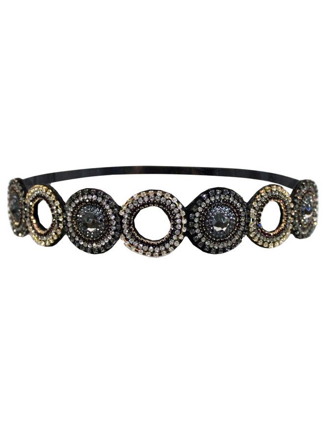 Embellished Headband Beautiful Beaded Rhinestone Hair Accessory Pretty Shiny Sparkly Clear Bronze Black Velvet Backing Adjustable Strap For Women And Girls 1Pc