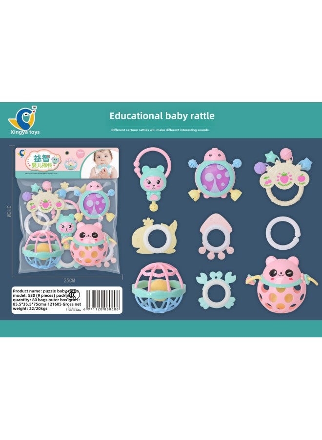 Baby Hand Rattle Toy Puzzle 0-6-12 Months Baby Molars Newborn Men And Women Rattle Set-Color:530 Rattles (80 Sets For Batch) - Image 1