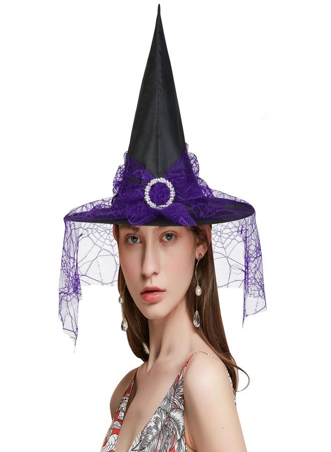 Leuceiy Witch Hat,Witch Hats for Women, Halloween Wizard Hat with Veil Party Costume Accessory - Image 2
