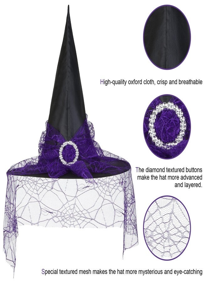 Leuceiy Witch Hat,Witch Hats for Women, Halloween Wizard Hat with Veil Party Costume Accessory - Image 4
