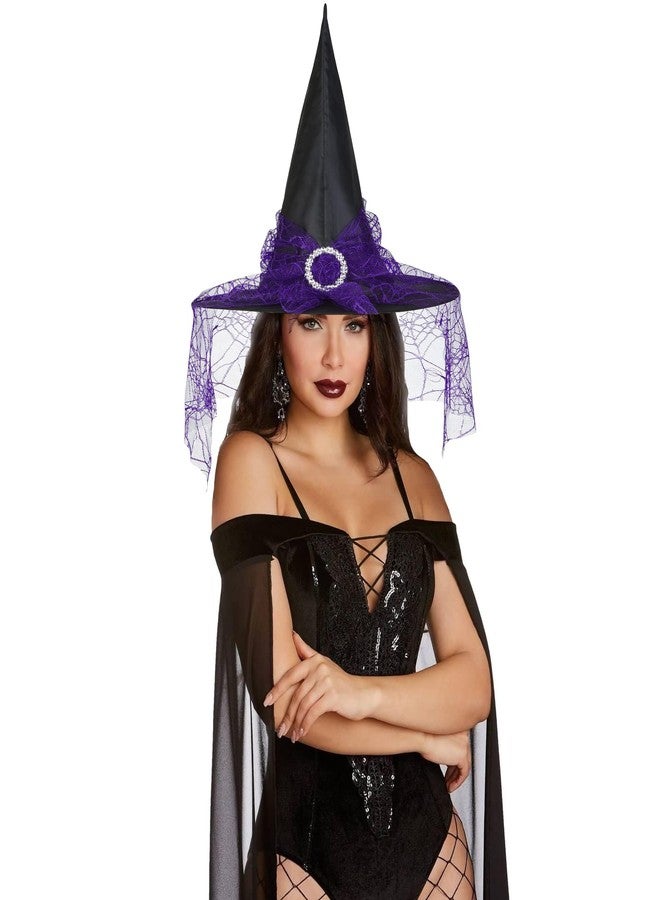Leuceiy Witch Hat,Witch Hats for Women, Halloween Wizard Hat with Veil Party Costume Accessory - Image 5