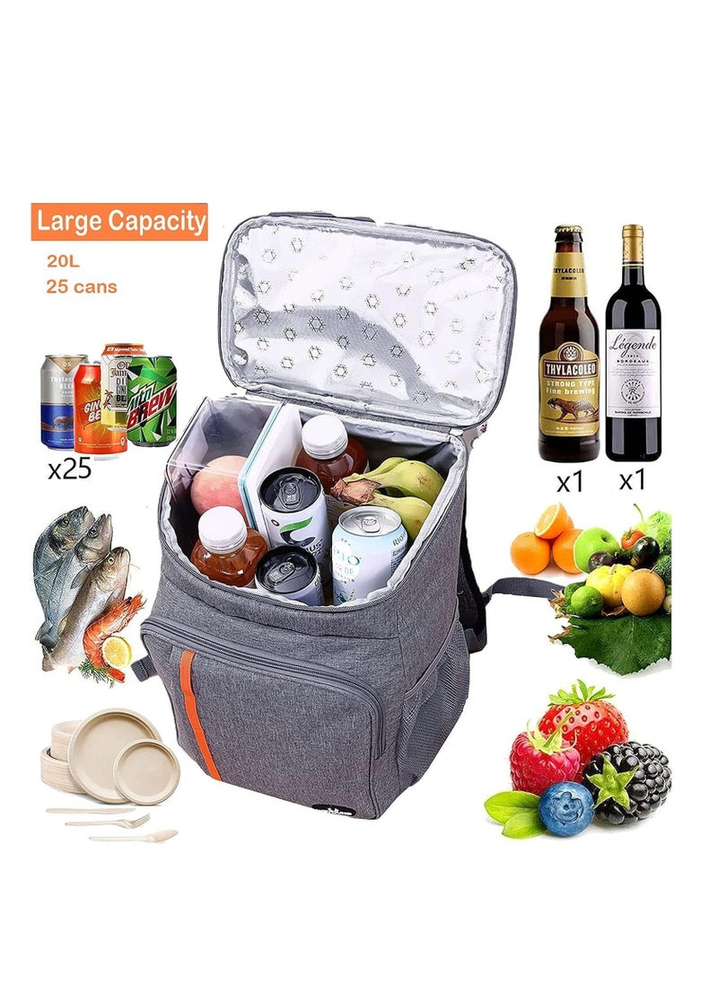 MahMir MahMir® Cooler Backpack 25 Cans Large Capacity Insulated Backpack Cooler Lightweight Leak Proof Soft Cooler Bag for Men Women to Picnics, Camping Hiking Beach Park Trips (Grey)  - Image 4