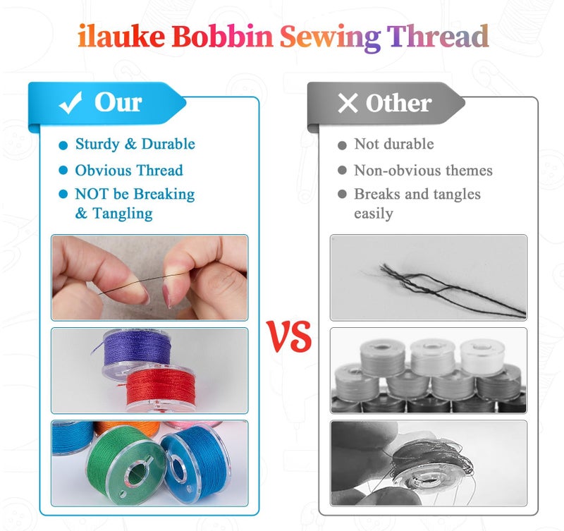 ilauke 210 pcs Bobbins Sewing Thread, SizeA Class15 Prewound Sewing Bobbins for Machine, 36 Colors Polyester Bobbin Thread Compatible for Brother/Singer/Babylock/Janome Machine, 60WT - Image 3