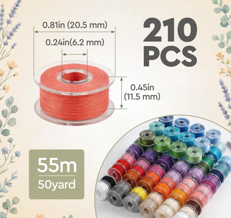 ilauke 210 pcs Bobbins Sewing Thread, SizeA Class15 Prewound Sewing Bobbins for Machine, 36 Colors Polyester Bobbin Thread Compatible for Brother/Singer/Babylock/Janome Machine, 60WT - Image 2