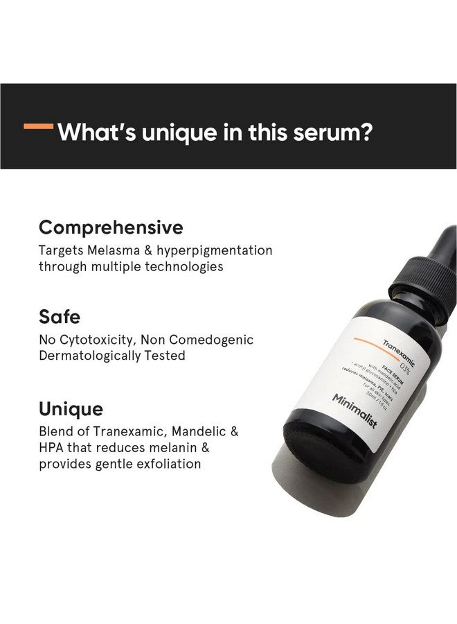 MINIMALIST سيروم الوجه بتركيز 3% من حمض الترانكساميك لعلاج الكلف، التصبغات، الاحمرار وآثار حب الشباب | سيروم وجه مع HPA لإزالة الكلف والتصبغات الناتجة عن الالتهابات (PIH & PIE) | 30 مل - Image 3