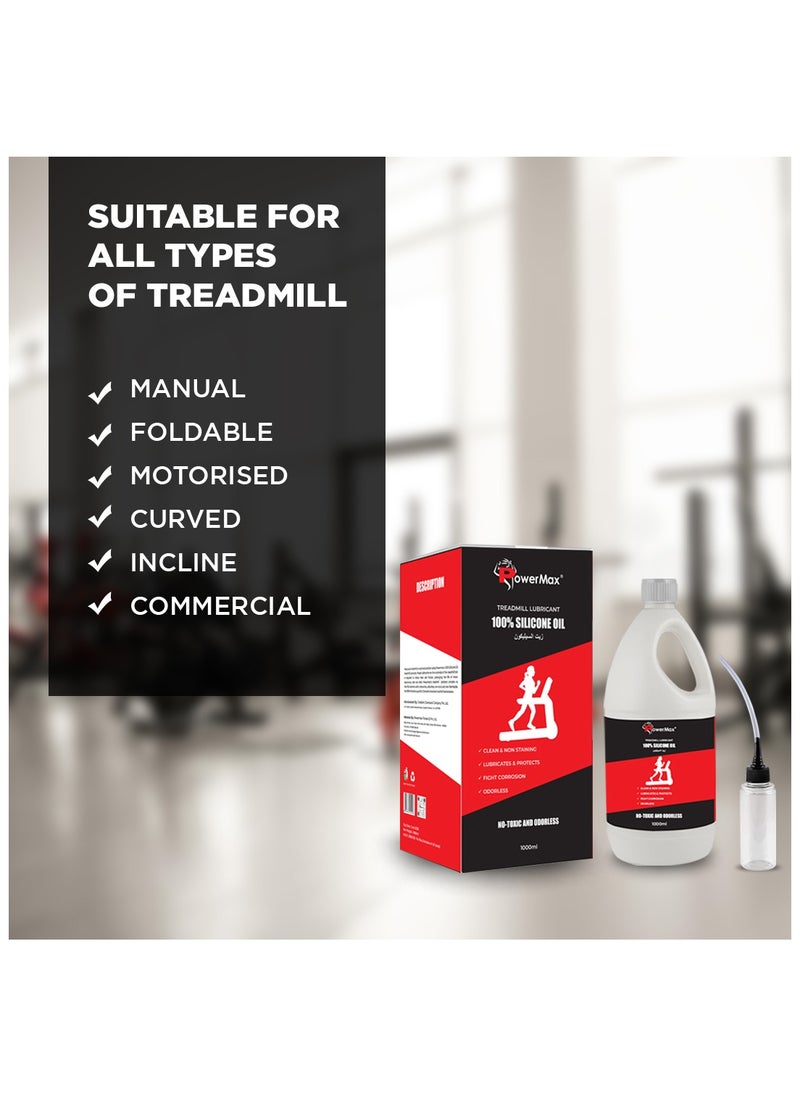 باورماكس فيتنيس زيت تشحيم أجهزة المشي متعدد الأغراض PowerMax Fitness PMS-1000 مصنوع من السيليكون النقي بنسبة 100%، مع تشحيم بعرض الحزام بالكامل، بدون رائحة أو مواد دافعة، وغطاء فوهة لسهولة الاستخدام لجميع أجهزة المشي  - Image 3