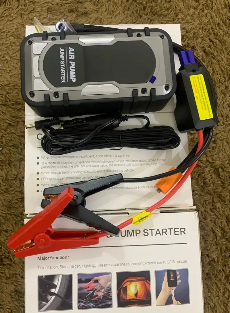 Car Jump Starter Portable Car Starter with built-in Tire Inflator; Smart Digital Air Pump with Tire Pressure Monitoring for Emergency Situations - Image 4