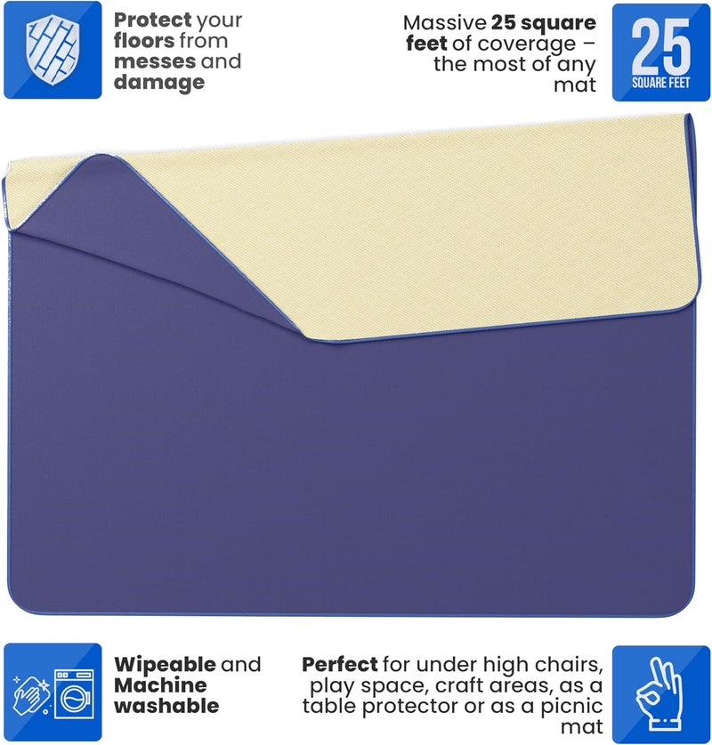 Monster Mat MonsterMat Extra Large Waterproof Splat Mat – 60"x60" Super Jumbo Mess Mat for Floor & Table Protection Washable Mat for Arts, Crafts, Painting, and Playtime (Grey) (Navy Blue) - Image 3