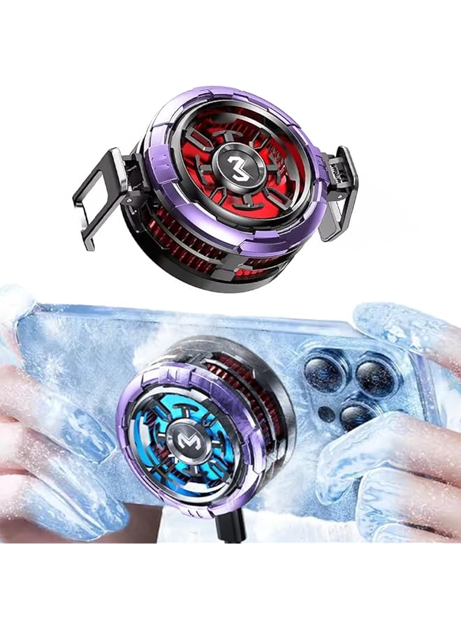 Green Tiger Mobile Phone Radiator, Magnetic Cell Phone Cooler with AI Smart Temperature Control, RGB Cooling Fan for iPhone/Android/Tablet, Wireless Charging Magnetic Back Clip for Removable Grip (Purple)