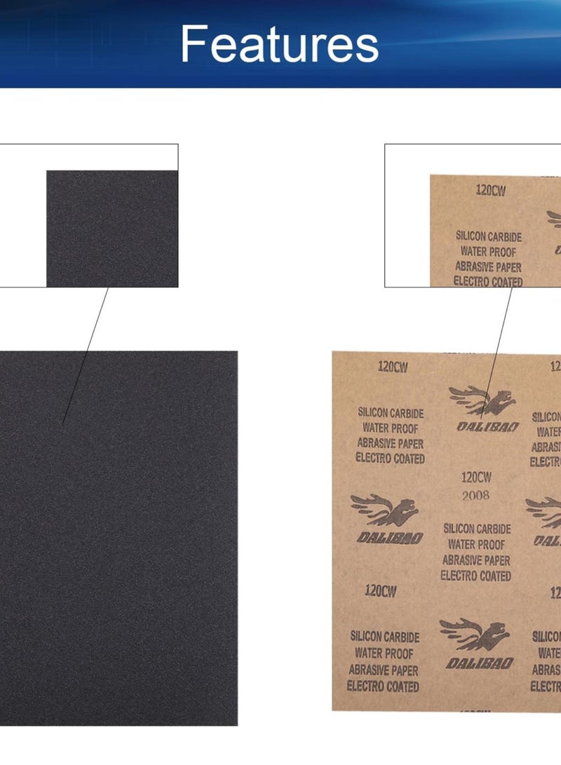 GGOOT 30Pcs Sandpaper Sheets, 9'' x 11'' Inch 120 Grit Waterproof Abrasive Sand Paper Pads, Premium Silicon Carbide Wet Dry Sanding Tool Sheets for Auto Repair, Hardware, Metal, Wood Polishing - Image 2