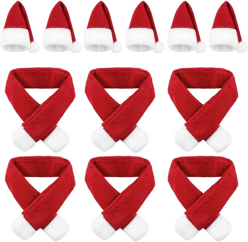 FAVOMOTO 6 Set Christmas Hat And Scarf Wine Bottle Covers, Red Non-woven Fabric Bottle Covers for Christmas Eve Dinner Table Decor, Home Hotel Party Decoration - Image 1