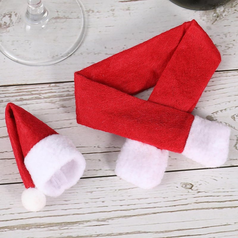 FAVOMOTO 6 Set Christmas Hat And Scarf Wine Bottle Covers, Red Non-woven Fabric Bottle Covers for Christmas Eve Dinner Table Decor, Home Hotel Party Decoration - Image 4