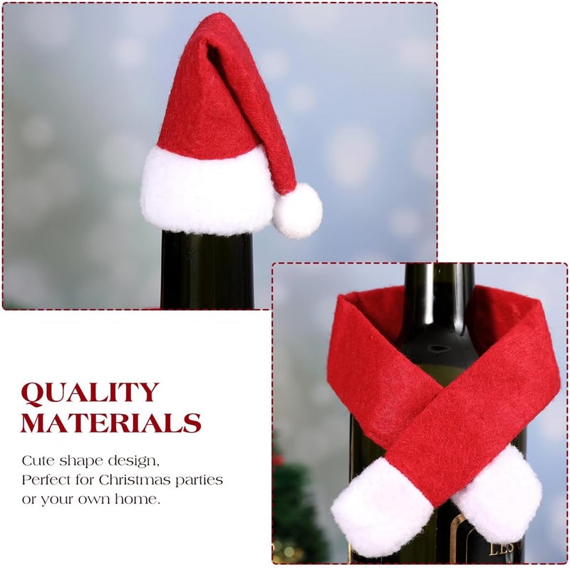 FAVOMOTO 6 Set Christmas Hat And Scarf Wine Bottle Covers, Red Non-woven Fabric Bottle Covers for Christmas Eve Dinner Table Decor, Home Hotel Party Decoration - Image 5
