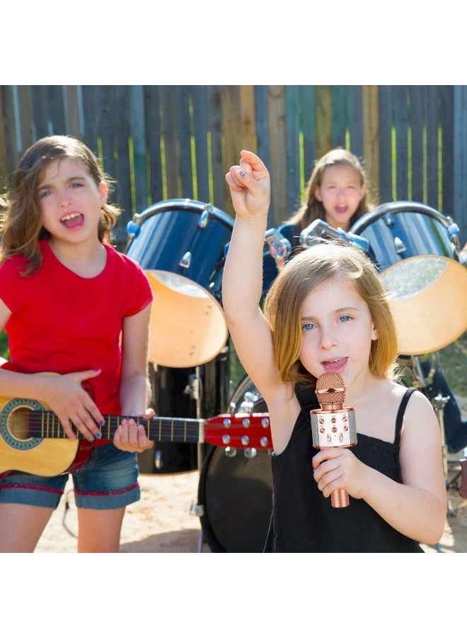 Wireless Bluetooth Karaoke Microphone,3 in 1 Portable Handheld Karaoke Mic Speaker Machine,Karaoke Machine for Kids,Home Party Singing Machine Microphone,Birthday Party,Best Gifts for Kids (Rose Gold) - Image 2