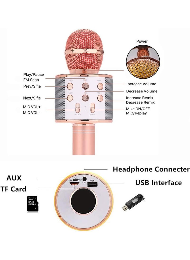 Wireless Bluetooth Karaoke Microphone,3 in 1 Portable Handheld Karaoke Mic Speaker Machine,Karaoke Machine for Kids,Home Party Singing Machine Microphone,Birthday Party,Best Gifts for Kids (Rose Gold) - Image 5