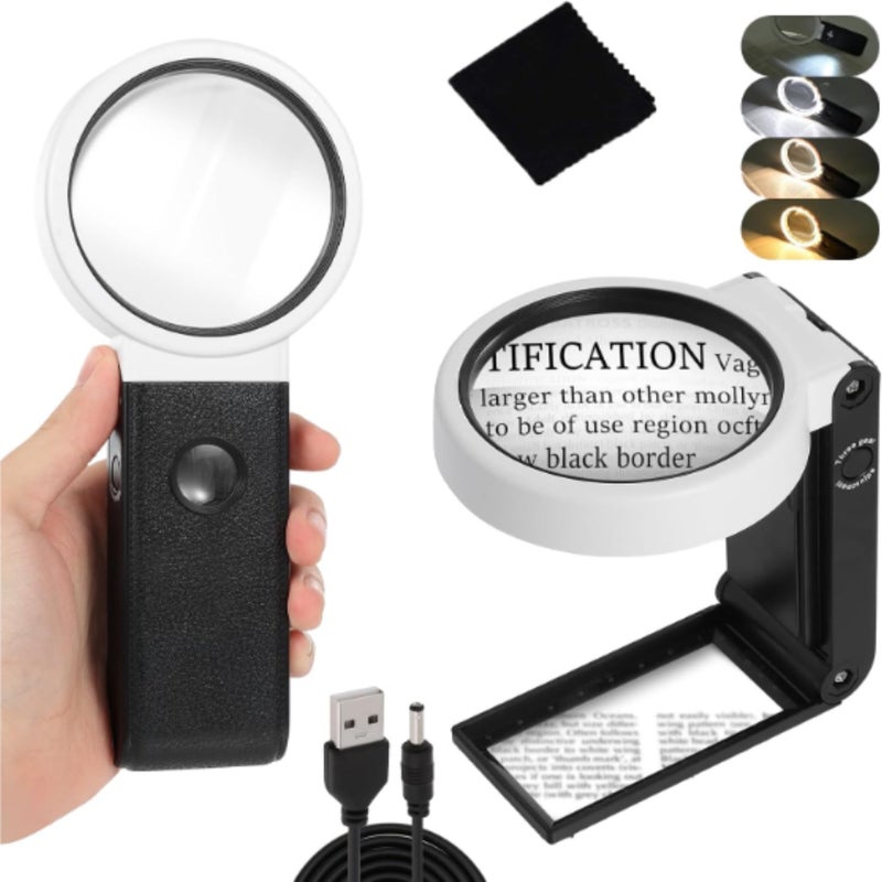 Folding 25 times White magnifying glass with stand, 33LED three-color adjustable - Image 4