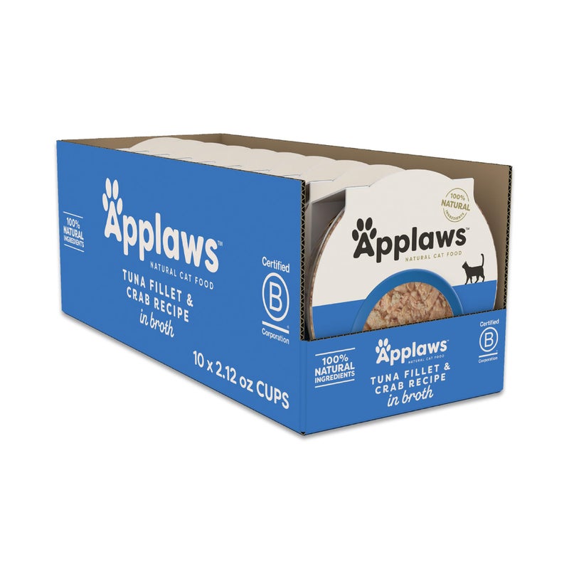 Applaws Natural Wet Cat Food in Broth Limited and Natural Ingredients High Protein with No Artificial Additives Tuna Fillet Crab in Broth 10 x 212 oz EasyOpen Cups