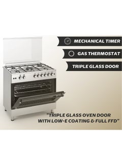 GeneralGold General Gold 90x60 cm Freestanding Gas Cooker 5 Burners Stove Auto Ignition with Wok Burner, Gas Oven and Grill Triple Glass Door and Fan, Full FFD, Heavy Duty 90cm Cooking Range Hob  - Image 2