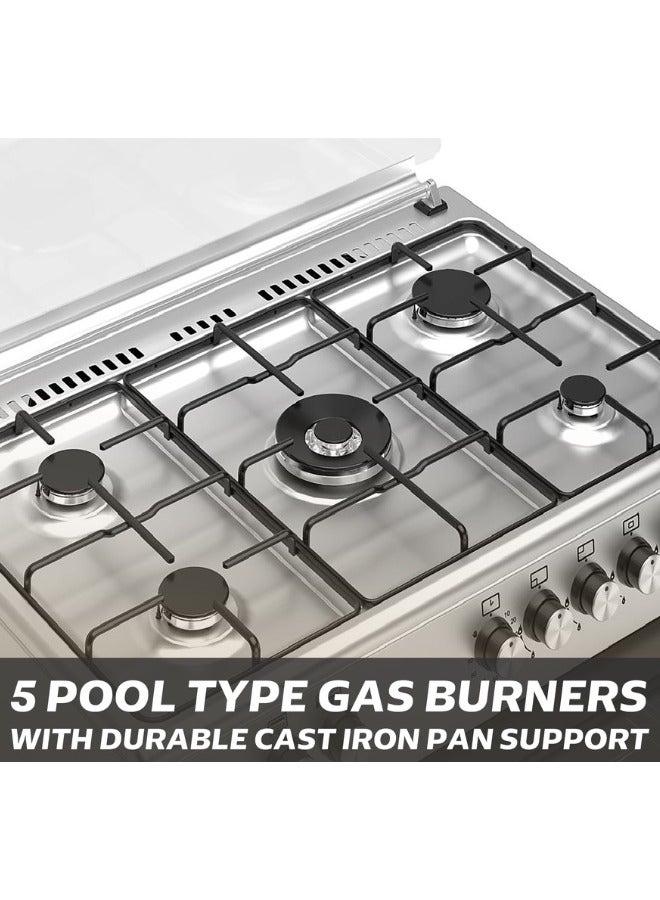 جينيرال جولد طباخ غاز جنرال جولد 90x60 سم، 5 شعلات، إشعال ذاتي مع شعلة ووك، فرن وشواية غاز، باب ثلاثي الزجاج مع مروحة، نظام أمان كامل (FFD)، سطح طهي ثقيل 90 سم - Image 3