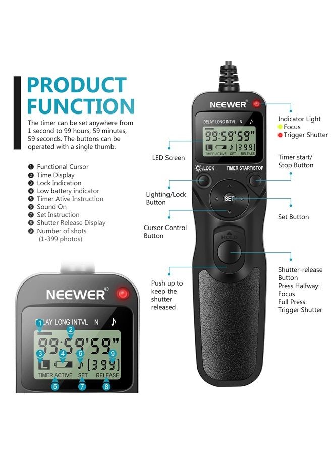 Digital Timer Remote Shutter Release Trigger(Replacement for MC-DC2)for Nikon D90 D600 D610 D3100 D3200 D3300 D5000 D5100 D5200 D5300 D7000 Digital SLR Cameras
