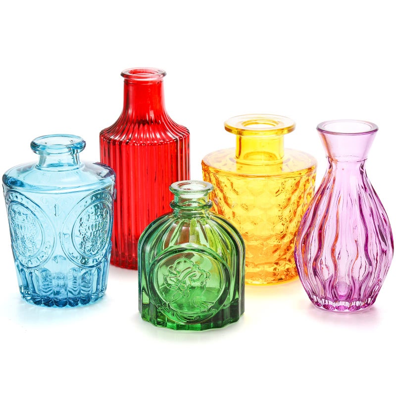 Coloch مجموعة Coloch من 10 مزهريات براعم ملونة متنوعة من الزهور الزجاجية الصغيرة المزهريات عتيقة مزهرية زهرية الأزهار المنحوت - Image 4