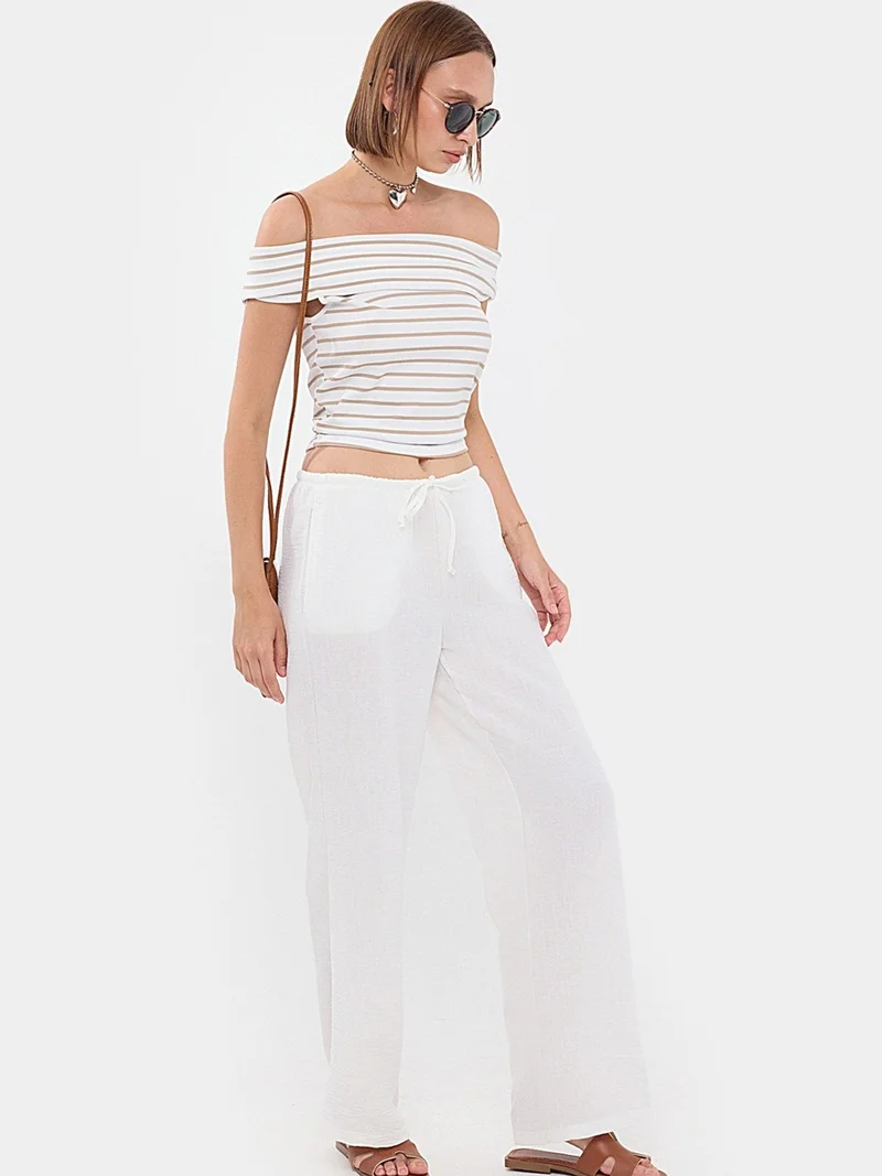 هيكاب High-Waist Straight-Leg Trousers with Drawstring