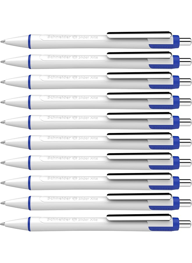 Schneider Slider Xite Xb Extra Broad Ballpoint Pen Refillable Plus Retractable 1.4 Mm White Barrel W Blue Accents Blue Ink Box Of 10 Pens 133203 - Image 1