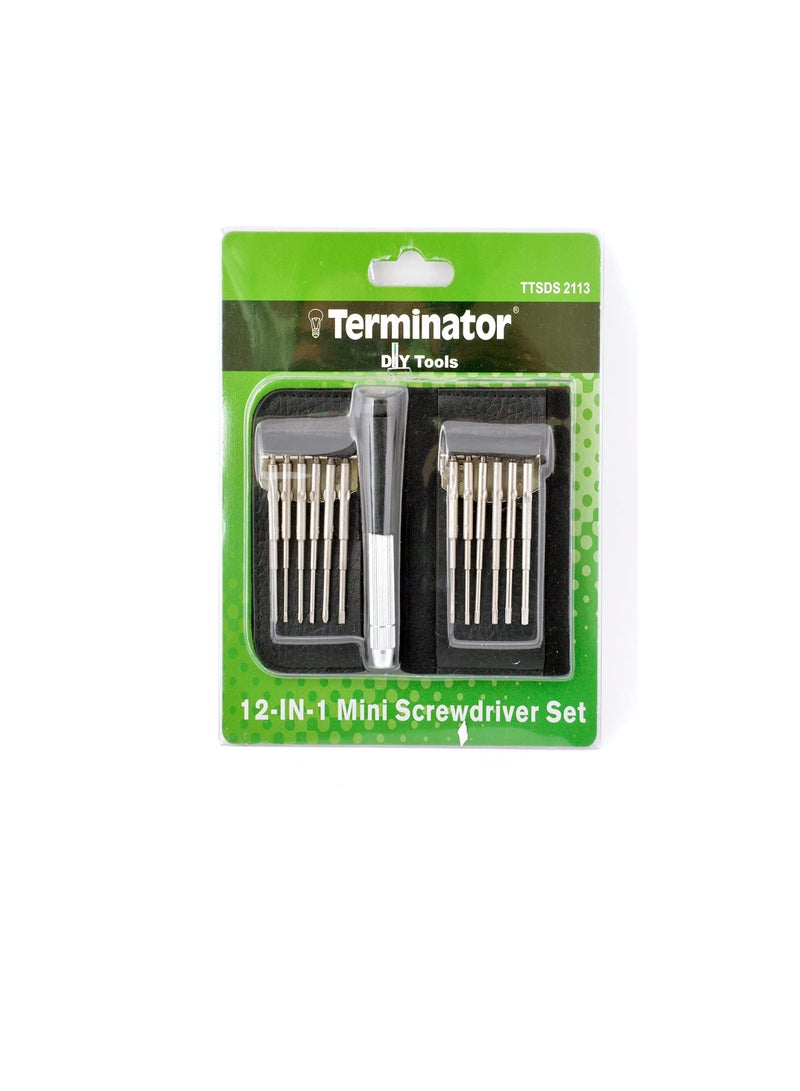 Terminator Terminator Mini Screw Driver 12 Pcs Set With Iron Handle in 1 Mini Pocket for Mobile Phone, Laptop Repair  - Image 1