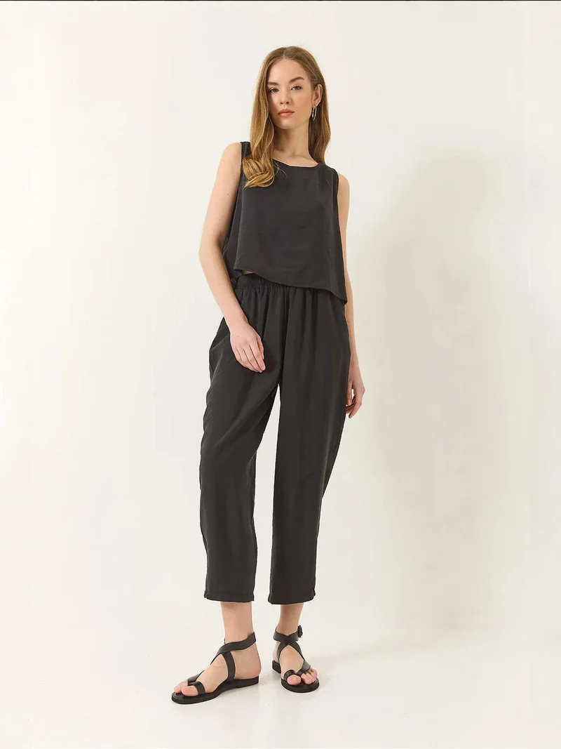 Bianco Lucci LUCCI Sleeveless Crew Neck Tunic and Wide Leg Pants Set